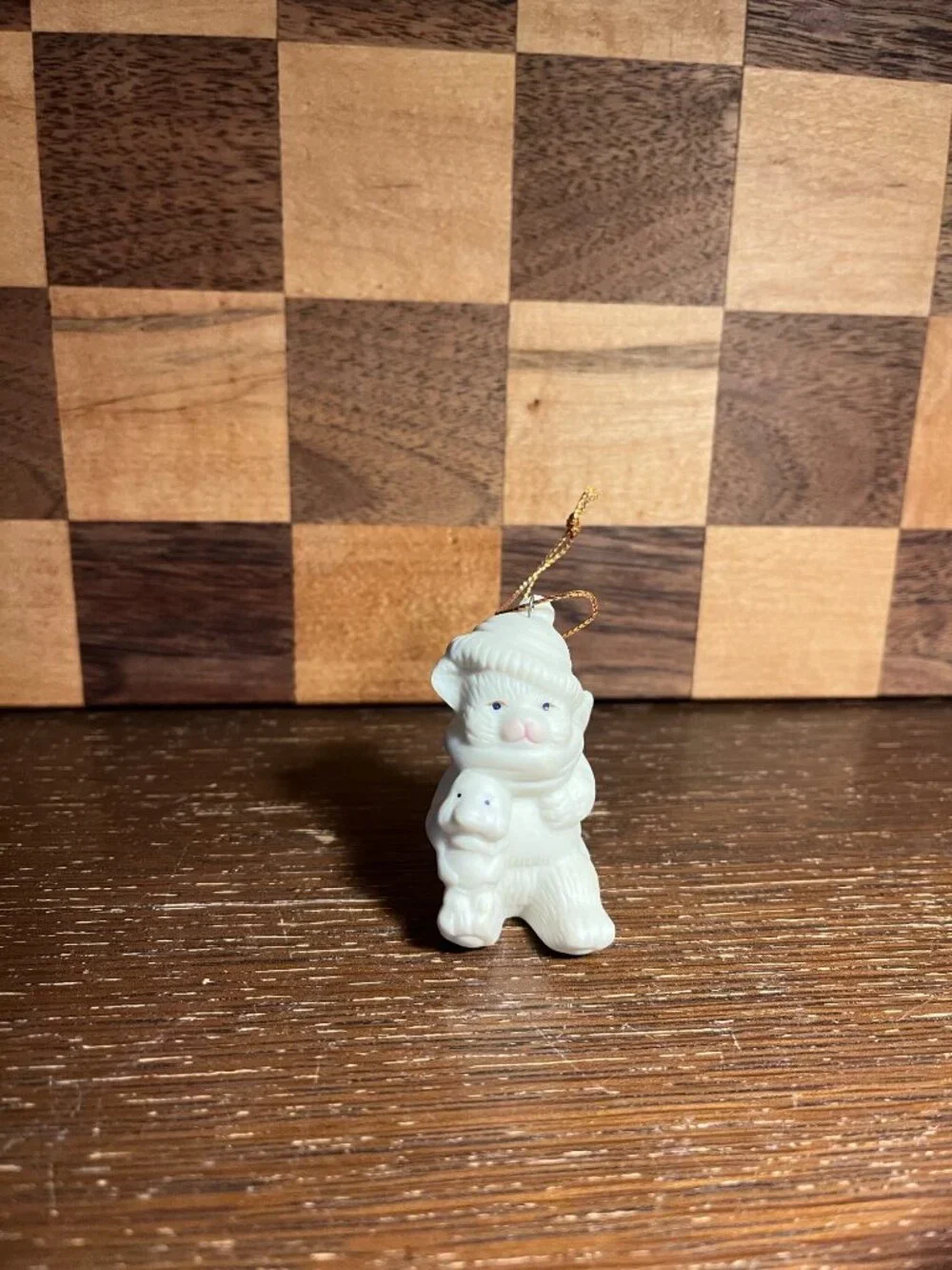 Bear with Dog White Bisque Ornament A517